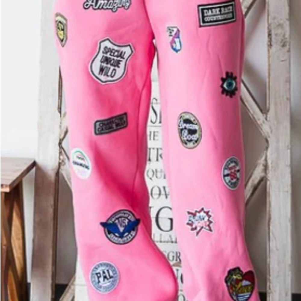 Jade By Jane Hight waist Multi Patches Jogger Pants Pink Medium